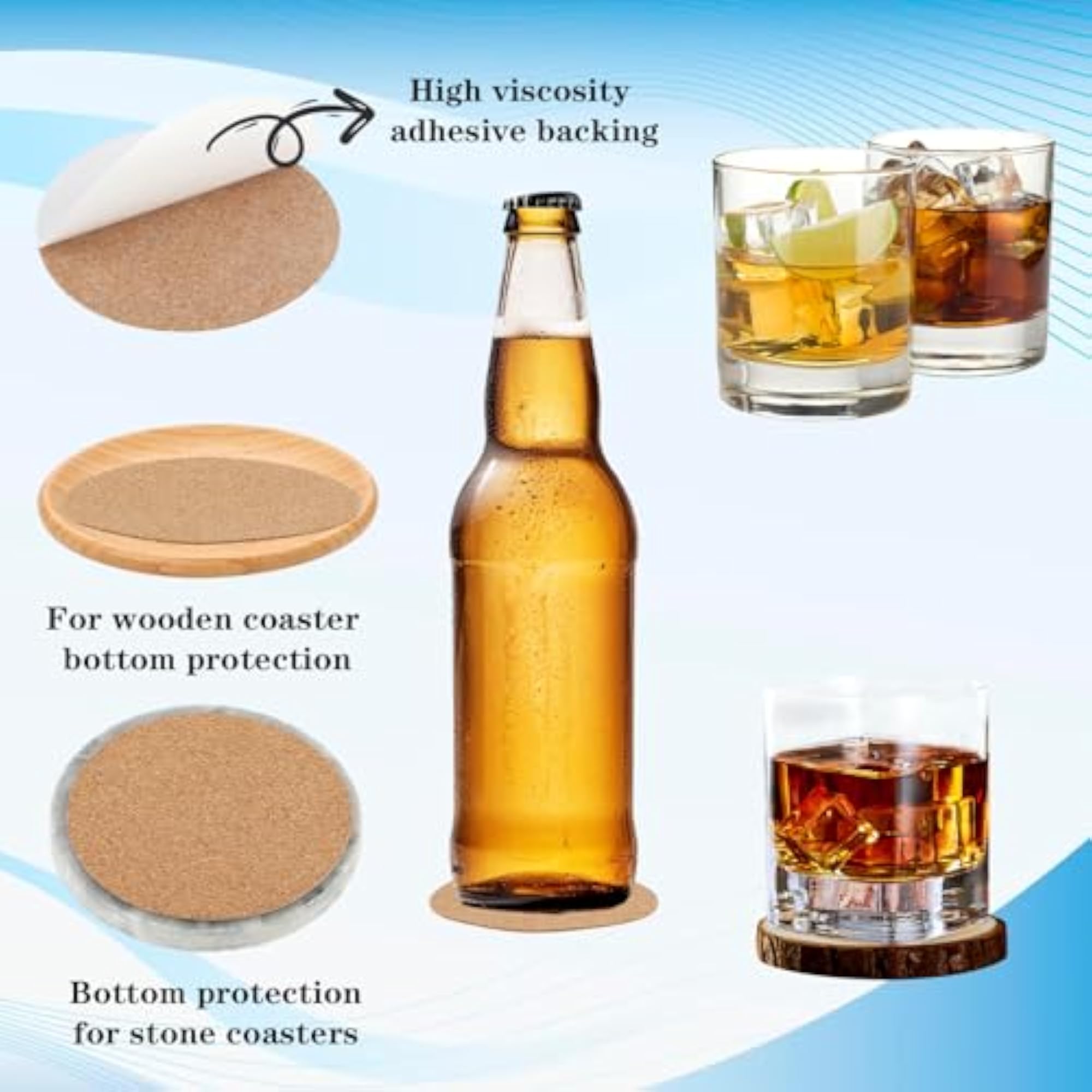 Self-Adhesive Cork Coasters, 20 Pieces for Craft Supplies